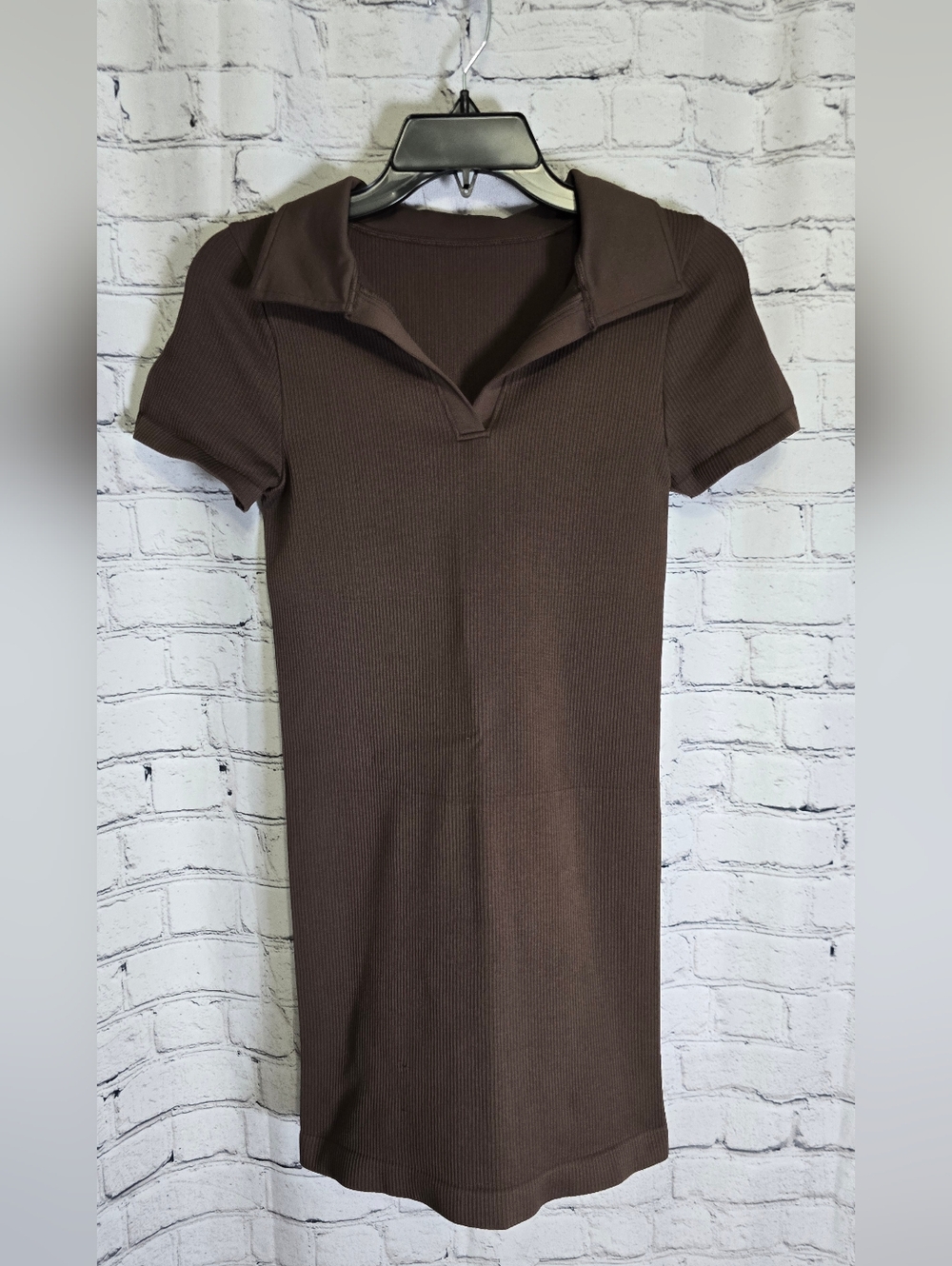 OQQ Brown Ribbed Bodycon Collar Mini Dress Size Medium
